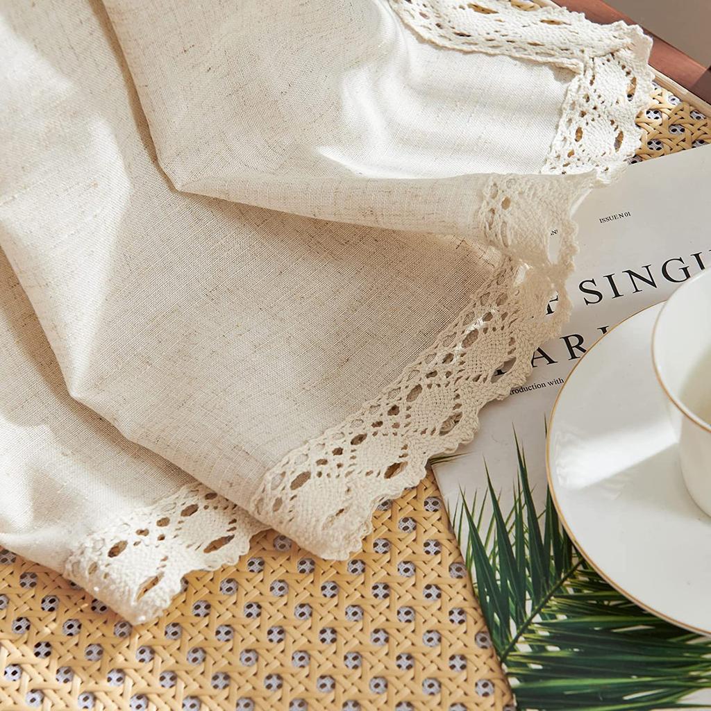 Boho Cotton Linen Curtains, Semi Sheer Natural Fabrics Curtains Tassel Rod Pocket, Farmhouse Curtains for Living Room Bedroom