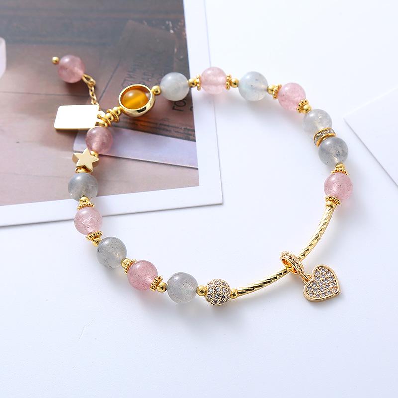 Natural Strawberry Crystal Bracelet Bangles Women Fashion Jewelry Accessories Gift