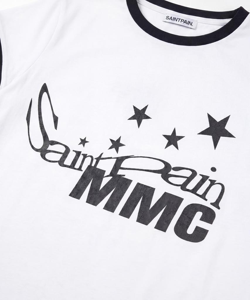 SAINTPAIN Sp Lettering Star Crop Ringer T-Shirt White