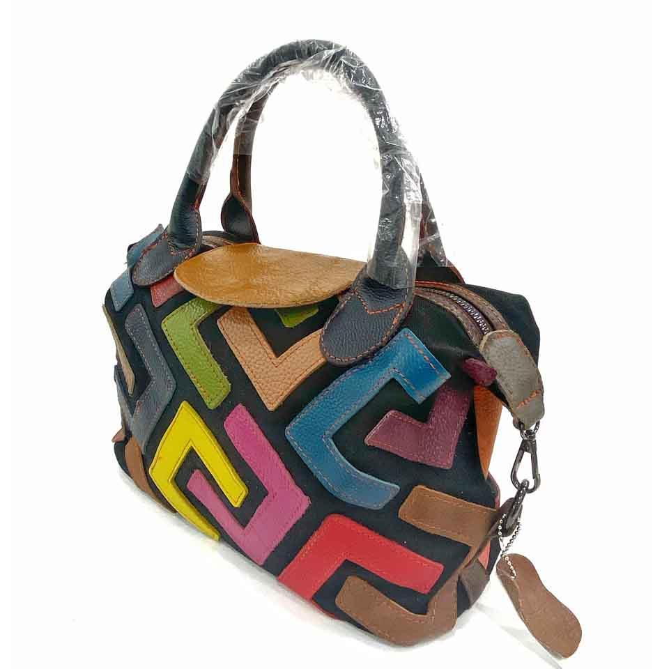 Bag Geometric Splicing Cowhide Handbag Messenger Bag Women'S Bag High Texture Shoulder Bag
