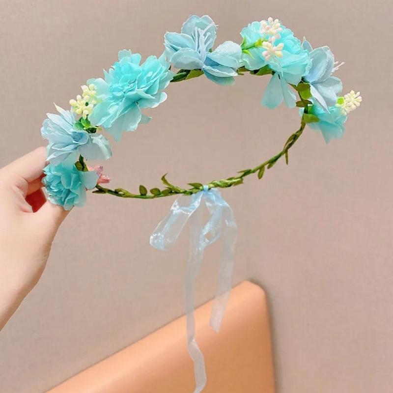 Girls Floral Hair Band Soft Fabric Flowers Headpiece Floral Hair Wreath For Kids Birthday Party Wedding Photo Prop