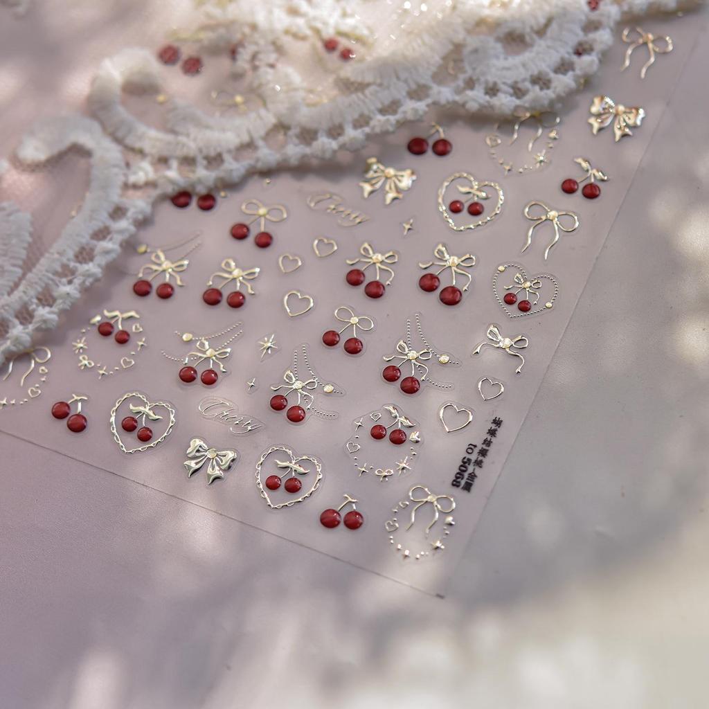 Tomoni Japanese-Style Metal Nail Art Stickers: Handmade Strawberry Bow & Accessory Ornaments.