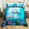 Shark Fish Print Duvet Cover Set Cute Underwater Animals Luxury Soft Bedding Set Children Teens Adults Blue Comforter Cover Sets