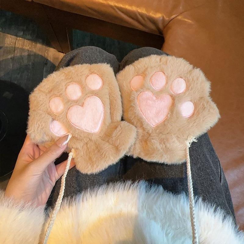 Paws Cute Cartoon Bear Claw Plush Gloves Women's Winter Warm Plush Thickened Bear Paw Cycling Bike Skiing