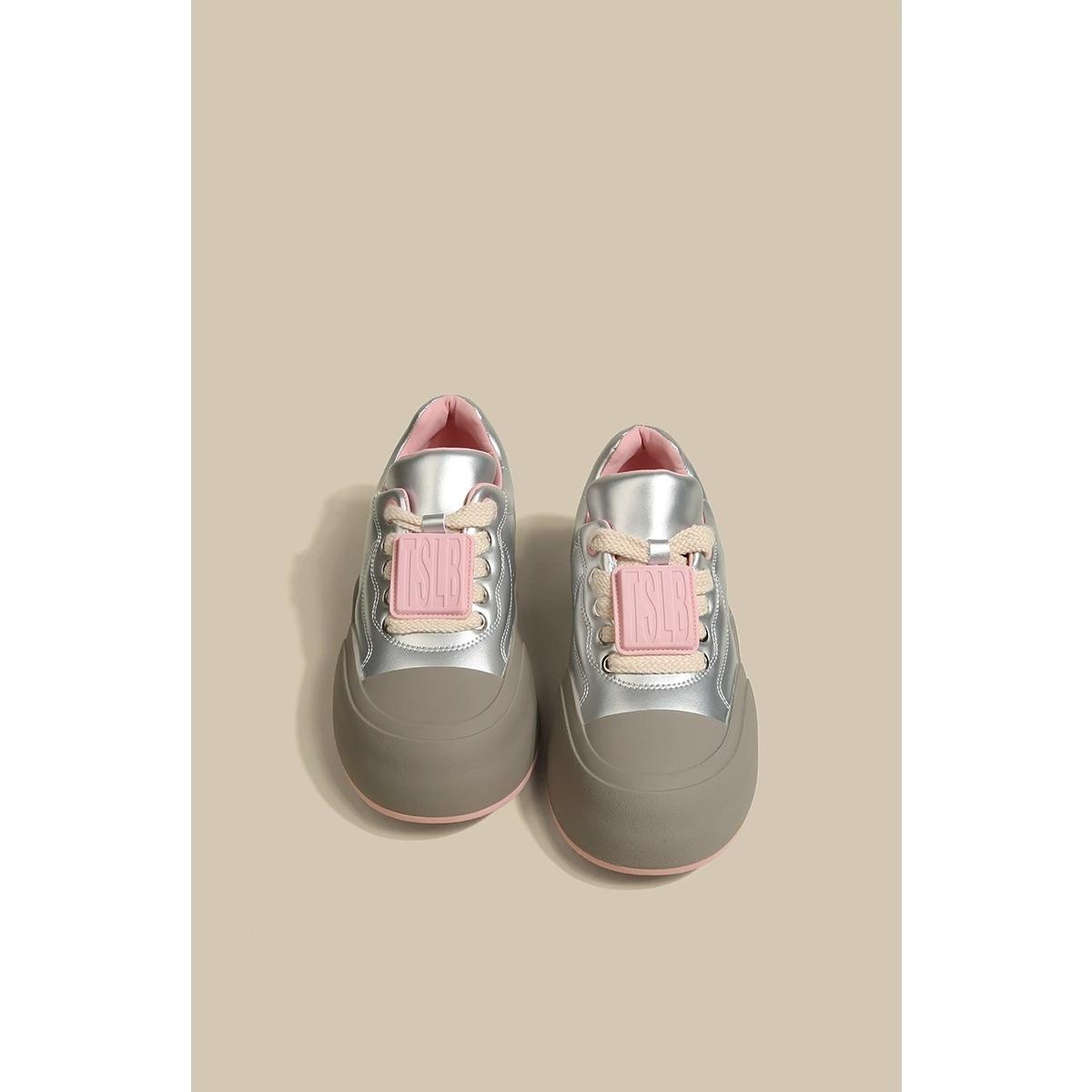 

Европейская станционная платформа белые туфли женские 2024 осень новая нишевая цветовая гамма туфли-хлебцы универсальные повседневные низкие кеды 40 серебряный