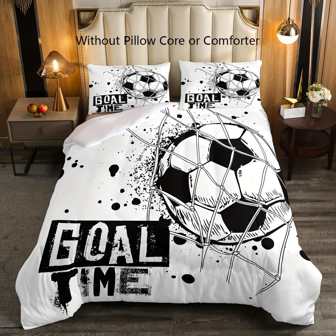

3pcs White Football Goal Time 3D Printed Bedding Set Cozy Duvet Cover King Queen Twin Size Birthday Gift for Boys Bedroom Decor EU Single 135x200cm