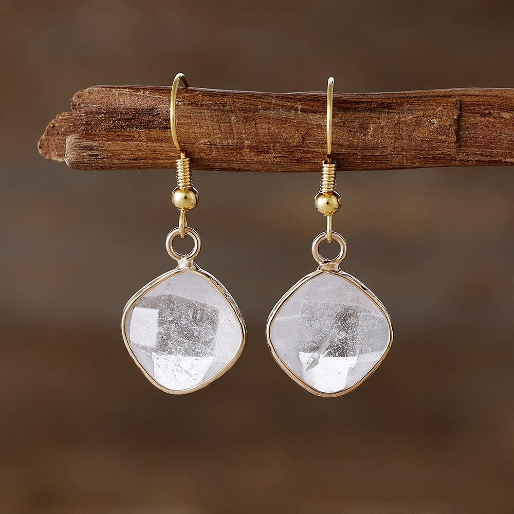 

Natural amethyst geometric earrings, ear hooks, earrings, Japanese and Korean designers, real gold-plated popular jewelry.