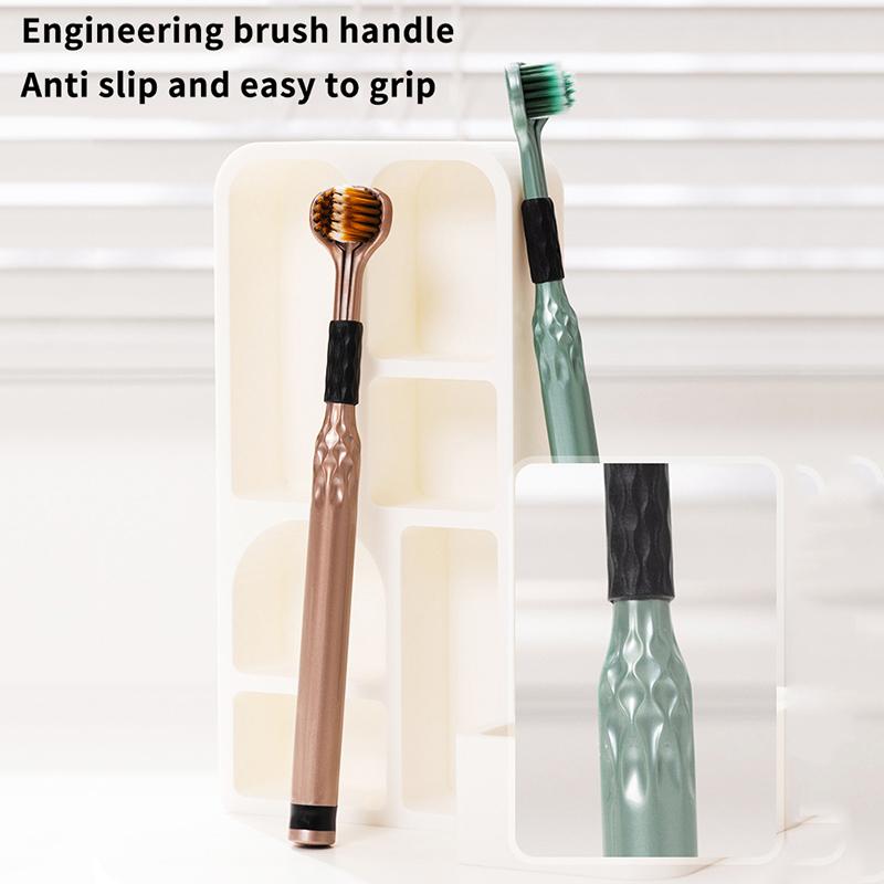 Soft Bristle 3D Triple Head Toothbrush For Adults With Tongue Scraper Home Care Manual Brush