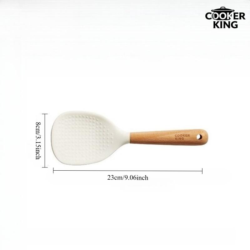 Silicone rice spoon with wooden handle, not easy to stick to rice, food grade rice spoon, high temperature resistant