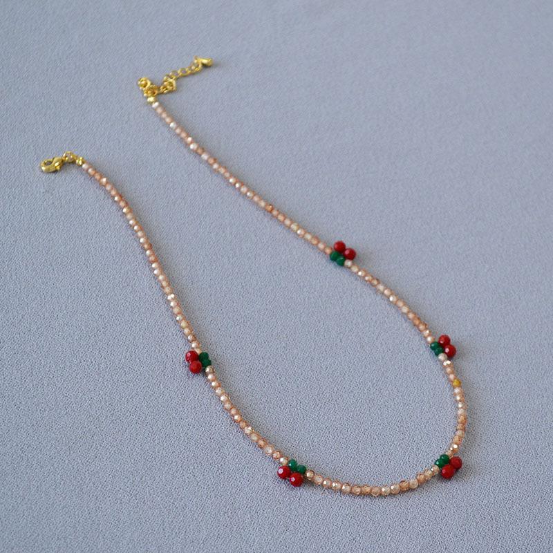 

Niche Design Gentle And Sweet Elegant Champagne Zircon Beaded Cute Cherry Dopamine Temperament Necklace Women