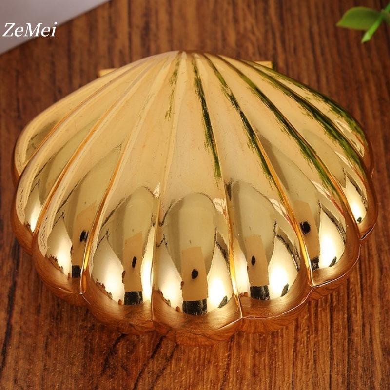 Shell Shape Bracelet Storage Box Jewelry Organizer,European Style Alloy Necklace Ring Storage Jar Dresser Display Couple Gifts