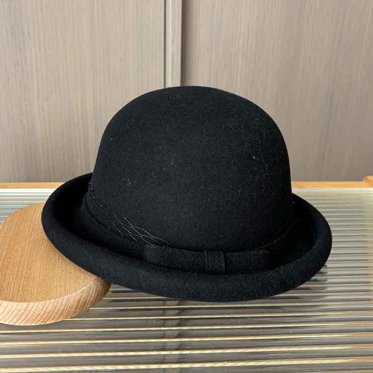 High Quality Daughter Gold Wind Curling Top Hat Women'S French Mesh Bow Basin Hat Wool Retro Warm Bucket Hat
