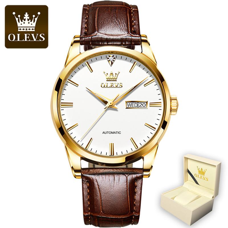 

OLEVS 6629 с подарочной коробкой, роскошные модные автоматические механические часы, водонепроницаемые, благородные, светящиеся, элегантные часы для пар