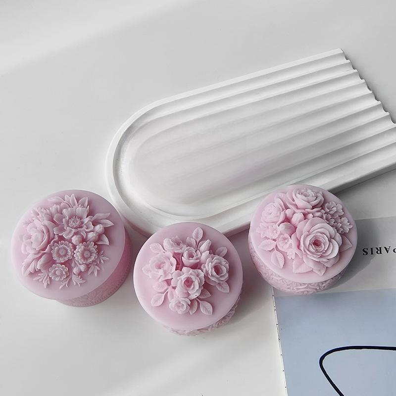 Round Flower Shape Plaster Storage Box Silicone Molds Mini Candle Cup Storage Jar Home Decoration Mold