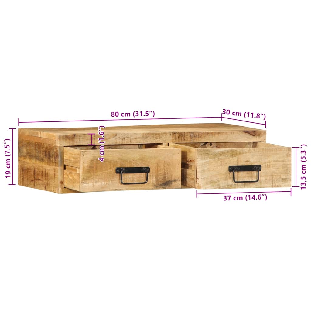 TV Wall Cabinet 80x30x19 Cm Rough Mango Wood