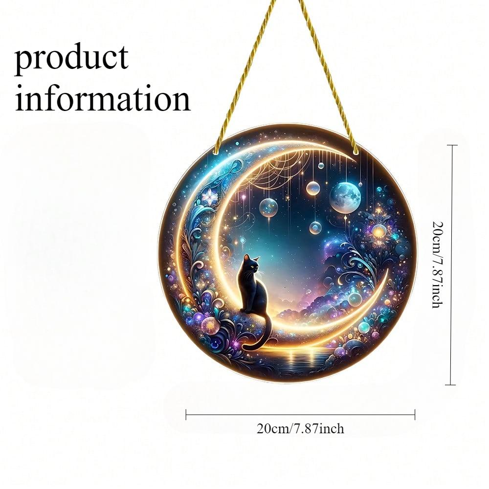 2D plochý akrylový lapač slunce s černou kočkou, měsíční barvení, závěs na okno, zahrada, dvůr, veranda, domov, nástěnná, pokojová dekorace