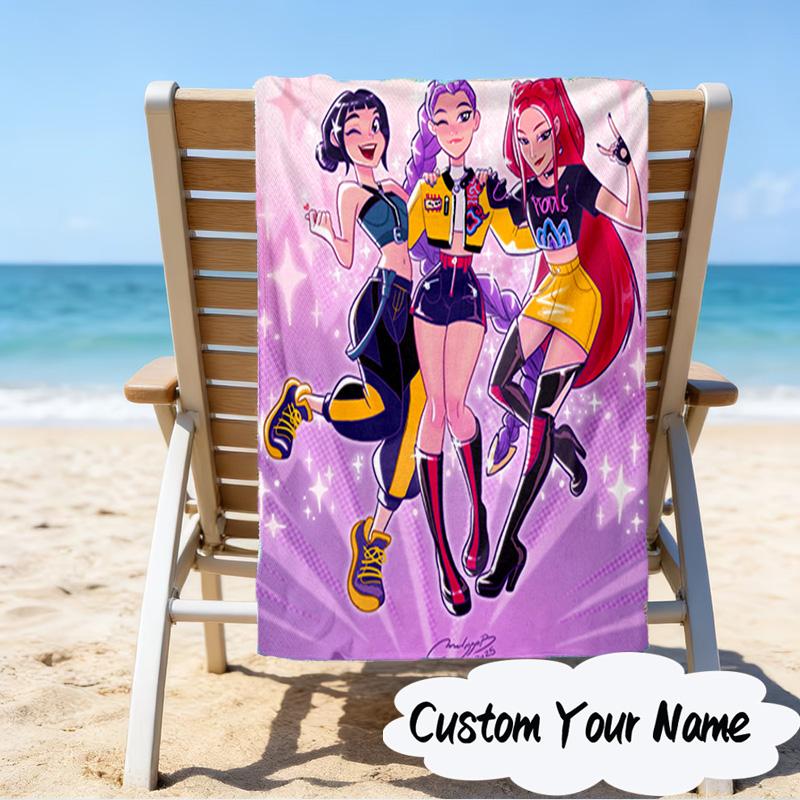 Custom Name KPop Cartoon Microfiber Beach Towel Super Soft & Absorbent for Bath, Beach, Travel Bath Time Accessory, Fan gifts