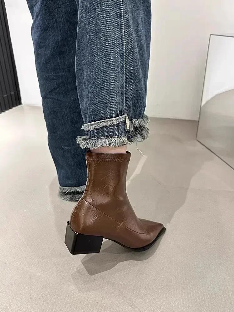 Fashion Autumn Women's Low Heel Ankle Boots New Fashionable Pointed Fold Thick Heel Chelsea Boots, Women's High Heel Sheos Dress Heels