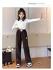 Girls' 2025 Autumn/Winter Fashionable Fleece-Lined Wide-Leg Pants