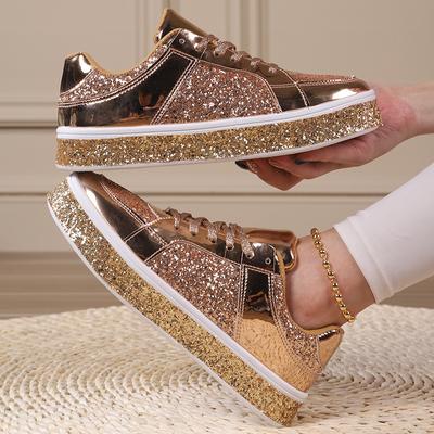 Korean Style Trendy Casual Platform Sneakers New Shiny Fashion Low-Top Lace-up Flat Shoes Couple Fashion Shoes