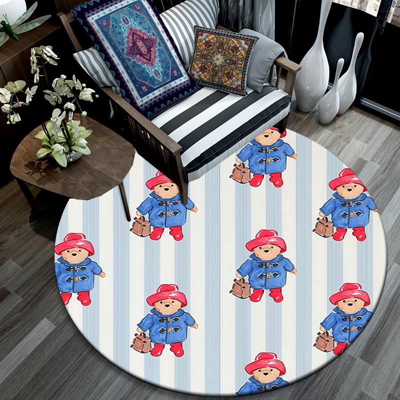 Paddington Bear Round Area Rug,Carpet Rug for Living Room Bedroom Sofa Playroom Decor,Non-slip Floor Mat