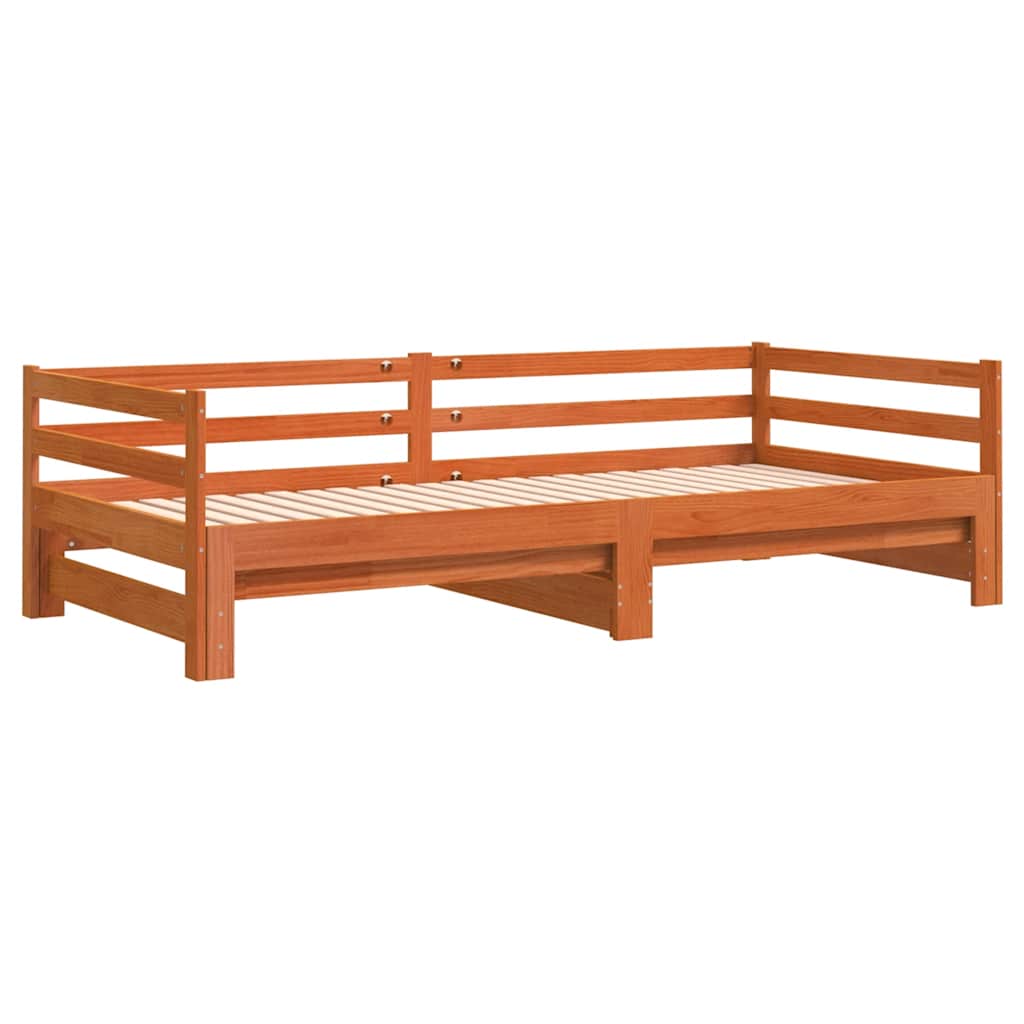 Daybed Extendable Wax Brown 80 x 200 cm Solid Pine Wood