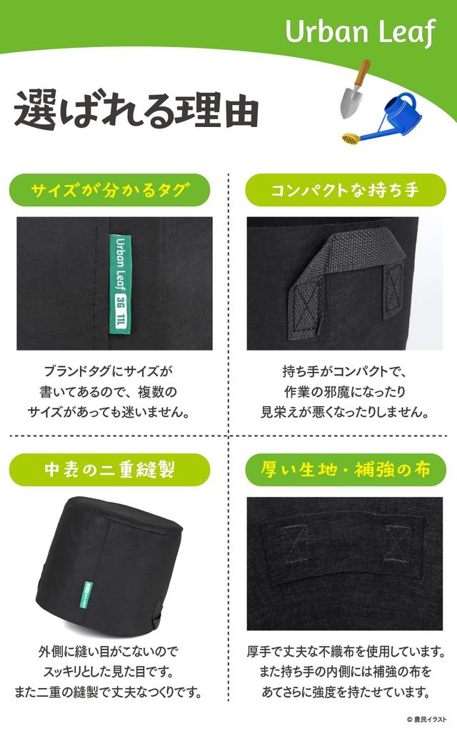 Urban Leaf Nonwoven 5 Set of 10 Wide x 25cm Thick Planter, Gallon, (29cm High), Fabric, Double-Stitched