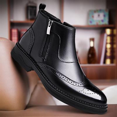Chelsea Boots aus echtem Leder für Herren, Winterstiefel, Plüsch-Warmfutter, Modische Reißverschluss-Herren-Stiefeletten, Neuer Britischer Stil, Brogue-Schuhe