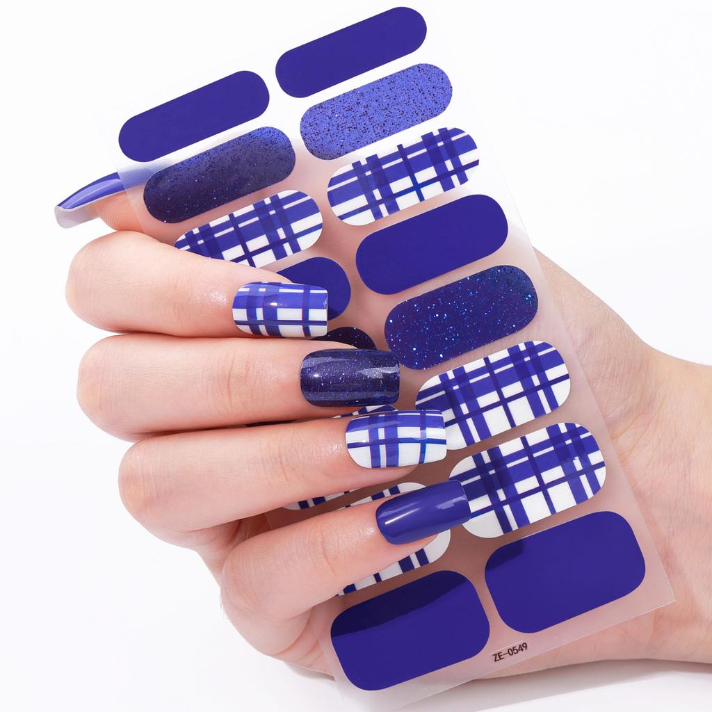 16Tips DIY Baking-Free Nail Stickers Shiny French Stripes Nail Patch Full Cover Adhesive Nail Wraps Manicures Decoration Decal