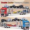 1:48 Double Decker Trailer Transport Vehicle Cars Models Toy Alloy Diecast 2 Doors Opened Miniature Car Carrier Model Kids Gifts