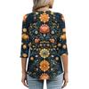 Women's Tops Three-quarter Sleeve Shirt V-neck Loose Casual Shirt Print T-shirt