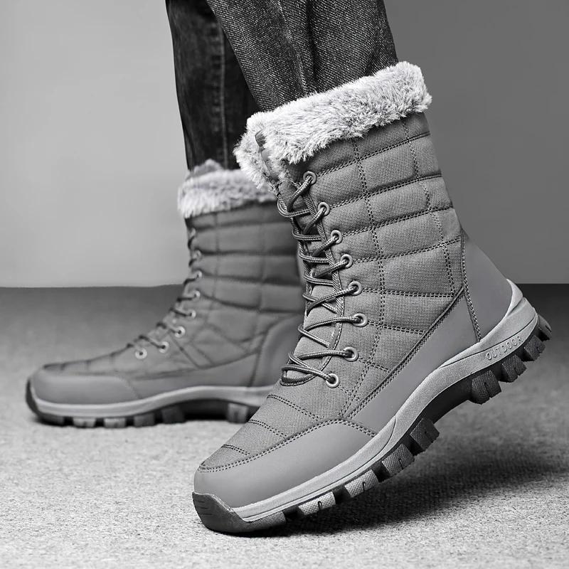 Men New Cotton Shoes Waterproof and Cold Proof Long Boots for Men Outdoor with Thick Velvet and Warmth Snow Boots