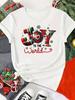 (Asian Size) Print merry Christmas o-neck Women's Top new year T Clothing tree lovely style cute Short Sleeve T-shirts Fashion holiday Graphic Tee