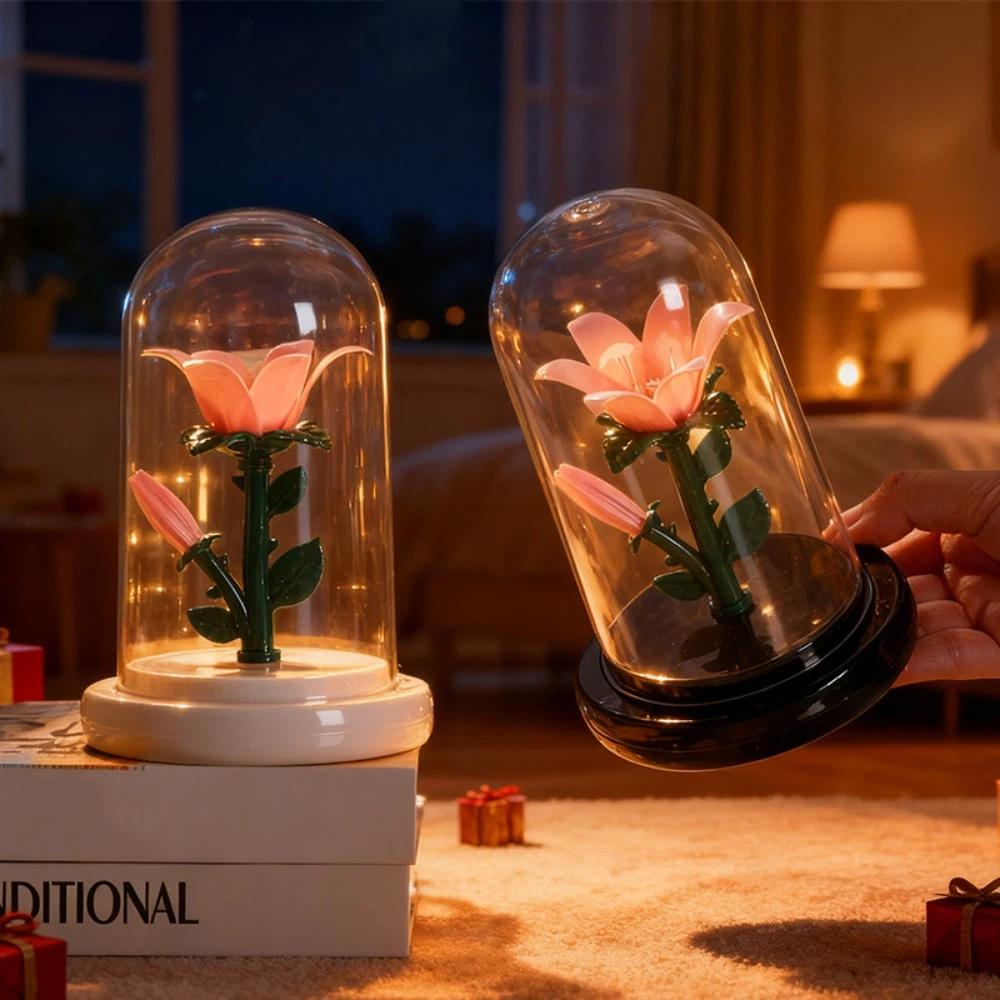 Pink Flower Table Lamp Plastic Potted Plant Atmosphere Night Light Building Block Style Eternal Flower Lamp Ornament