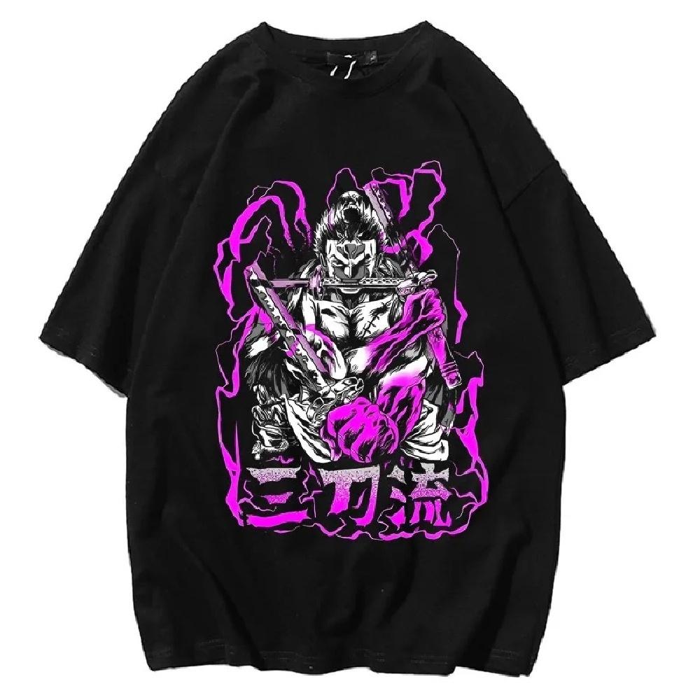 

American Trend Japanese Anime Luo Luo Ya Solon Graphic Printed T-shirt Summer Men s and Women s Fashion Crewneck Clothing XXXXXL чорний