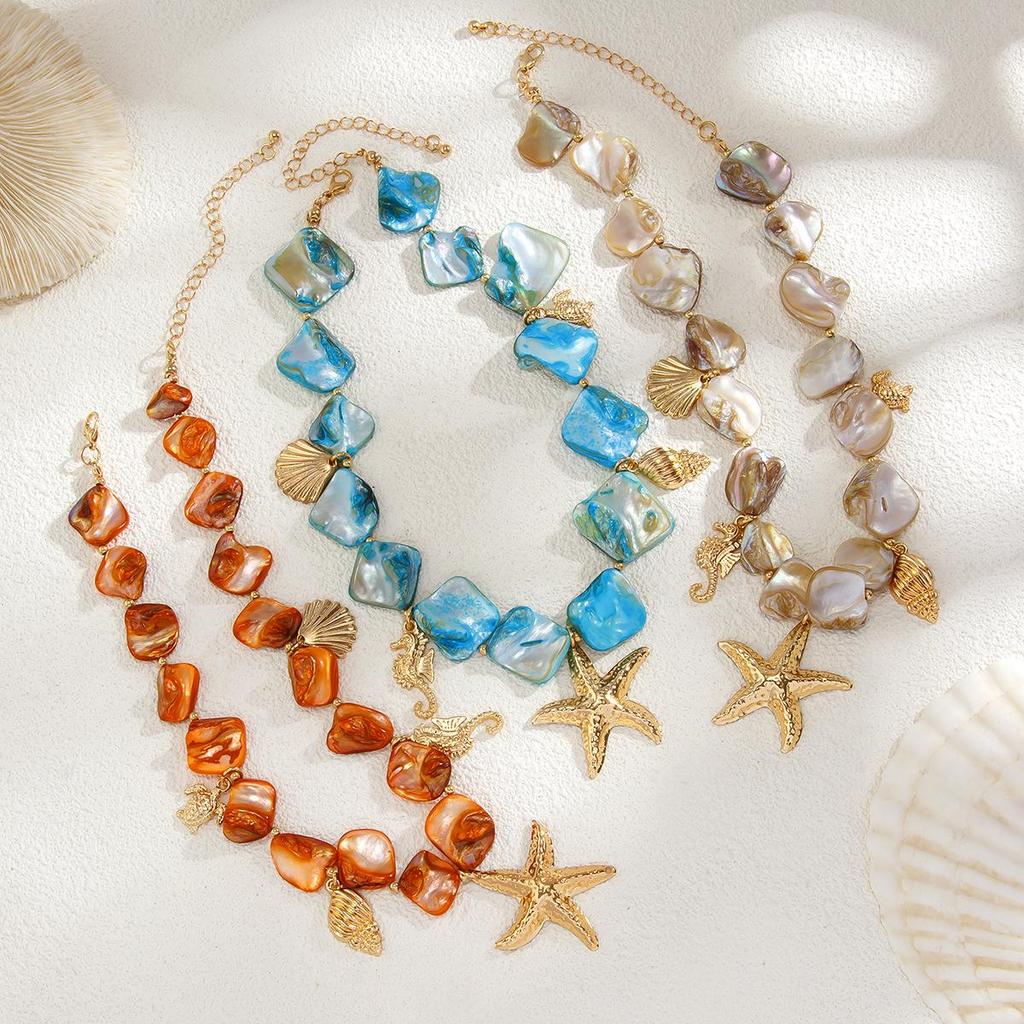 Seashell & Starfish Beach Vacation Clavicle Necklace Set
