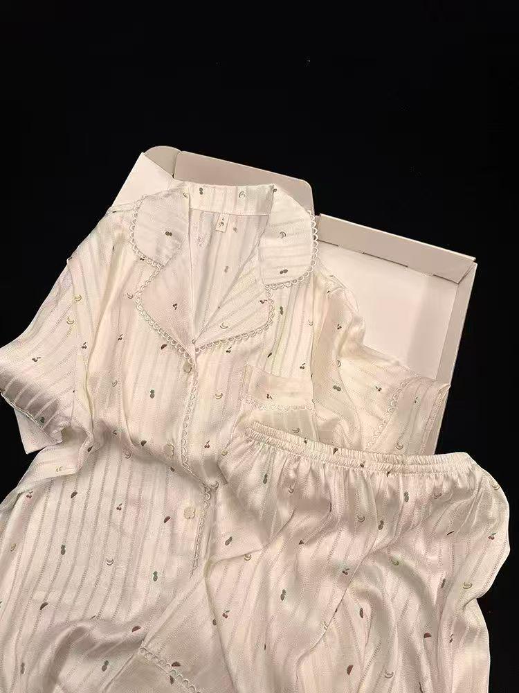 

Fruit Texture Korean-Style Ice Silk Women s Pajamas with Sweet Lace - Wearable At Home or Outside Medium