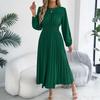 Women's Casual  Round Neck Ear-rimmed Long Sleeve Tight Waist Pleated Dress