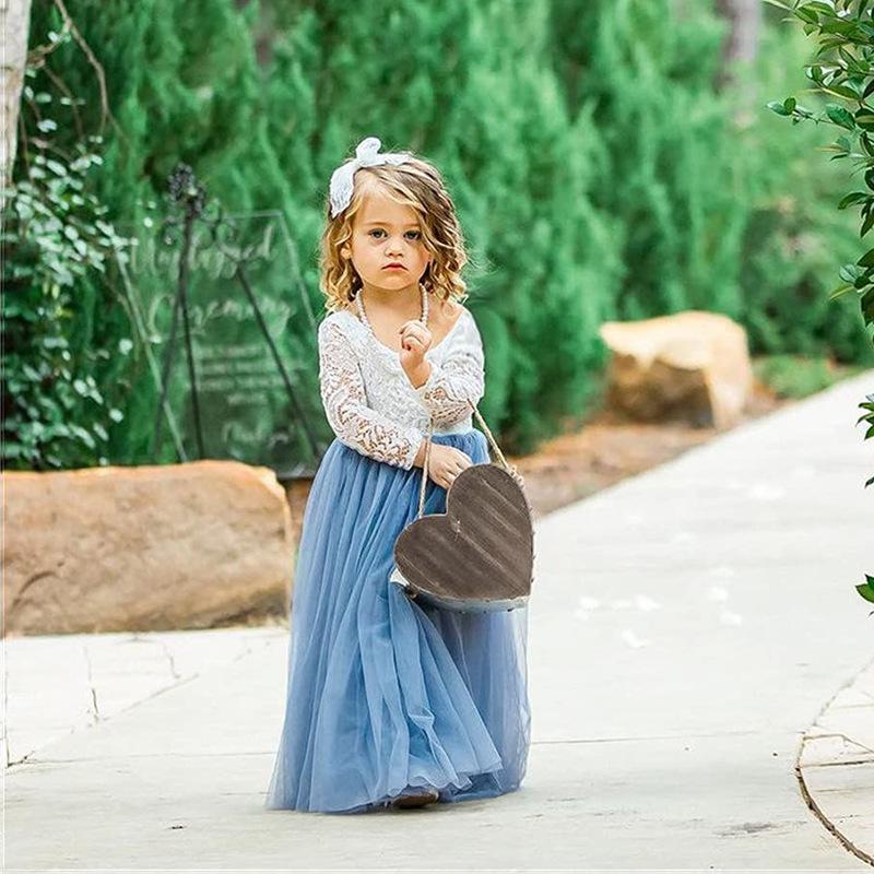 

Girls Lace Evening Gown with Long Sleeves - Hot Seller, No Flowers 130 cm