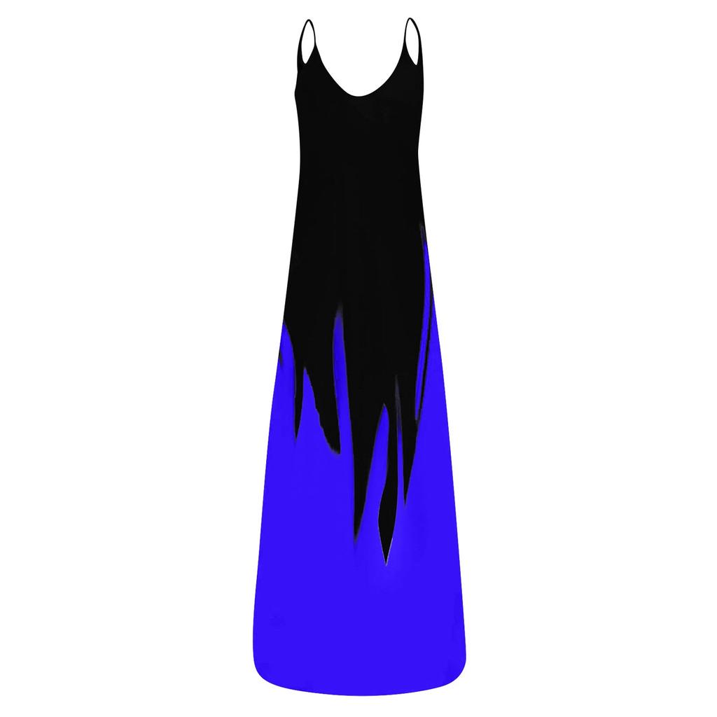 Women Casual Tie Dyed Print Drawstring Gradient Rendering Sling Long Dress