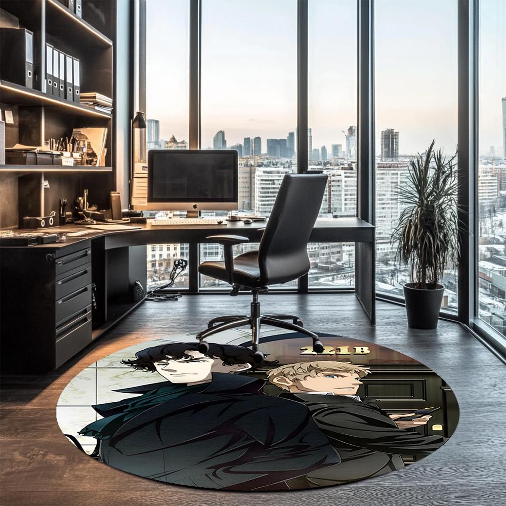 Sherlock Printed Round Rug Carpet Chair Rug Area Rug Entryway Doormats,for Office Chair Living Room Bedroom Kitchen Room.