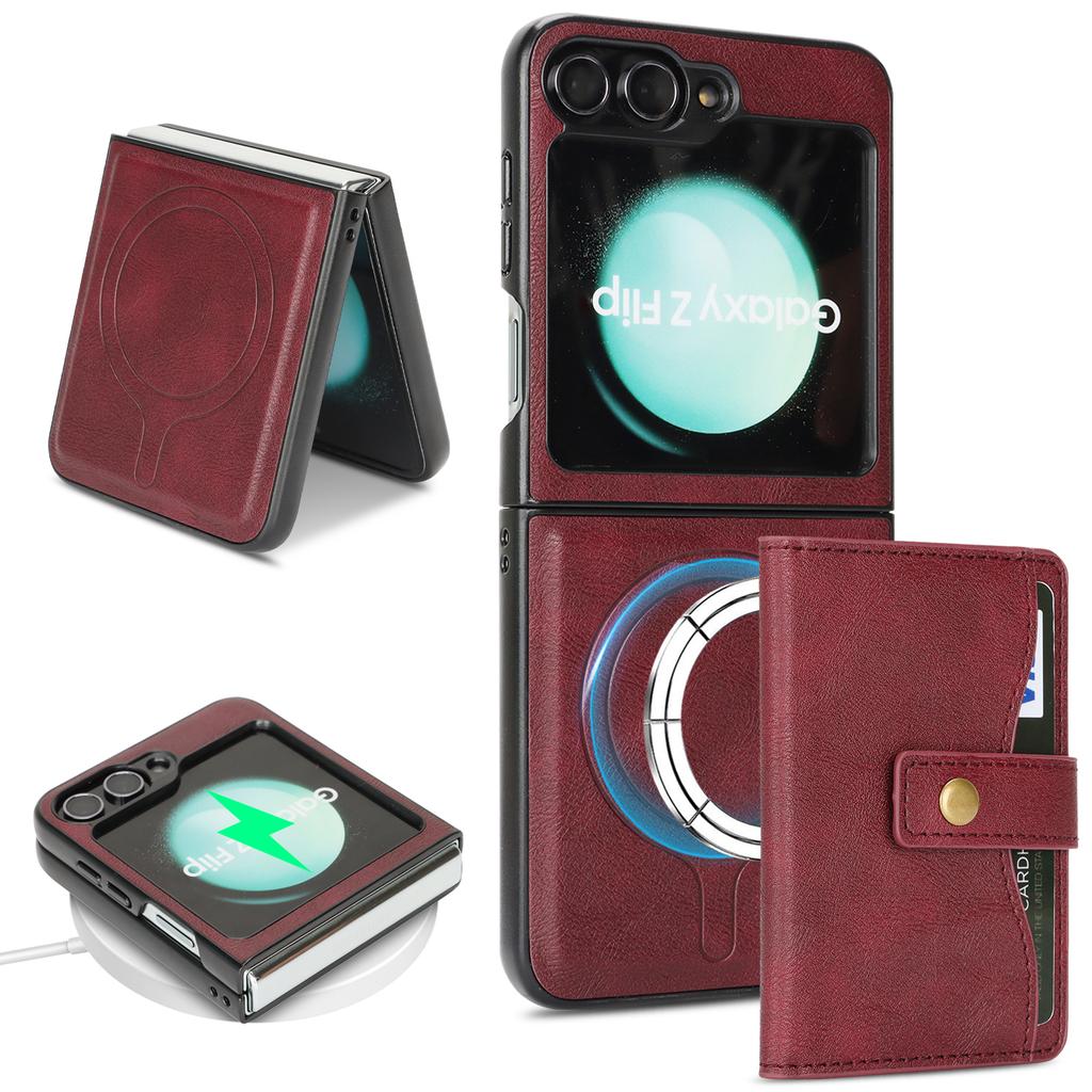 For Samsung Galaxy Z Flip6 5G Kickstand Case Detachable Card Bag Magnetic Case PU Leather Coated TPU Phone Cover