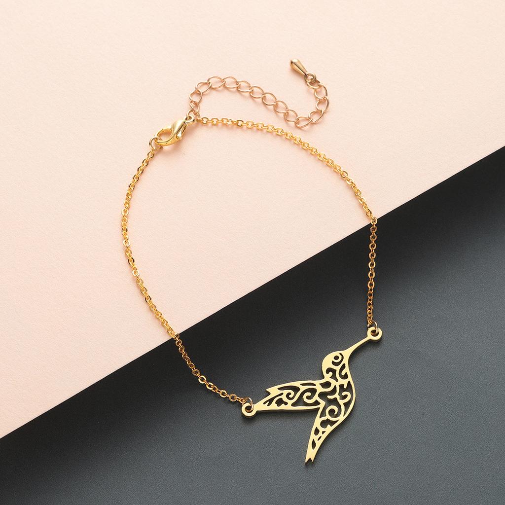 Kinitial Stainless Steel Hollow Hummingbird Bird Bracelet Wedding Gift Women Fashion Couple Bracelets Adjustabele Animal Jewelry