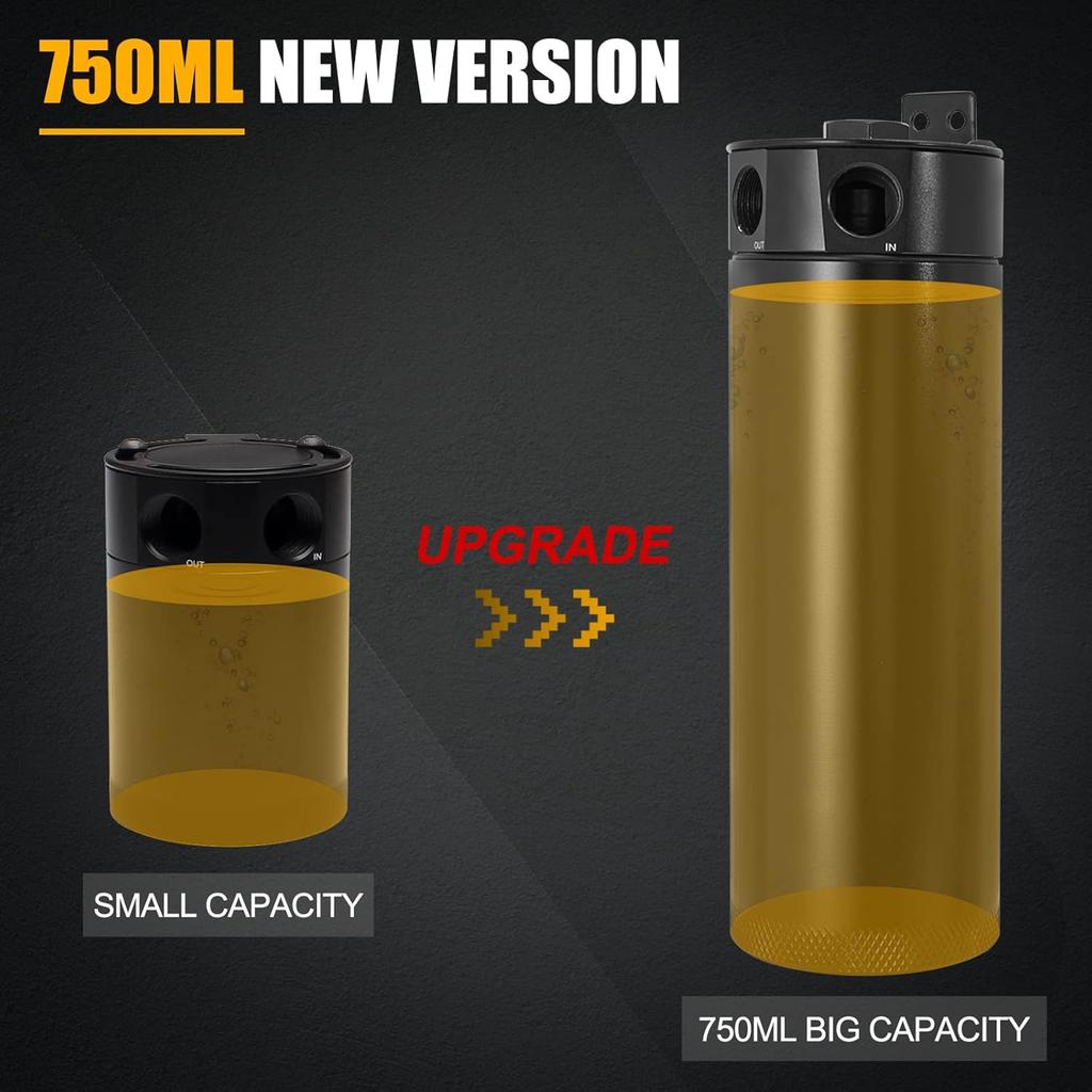 Universal 2 Port Aluminum 750Ml Baffled Oil Catch Can Reservoir Tank With Breather Filter And Drain Valve