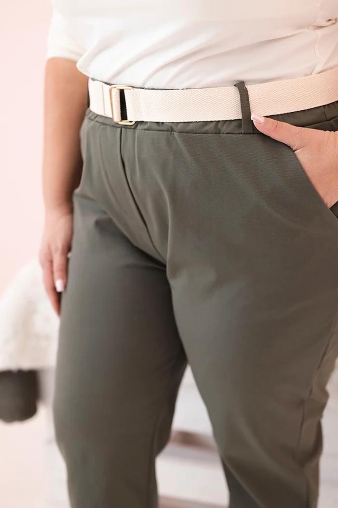 Spodnie Damskie Bawełniane Plus Size Z Paskiem Khaki Xl