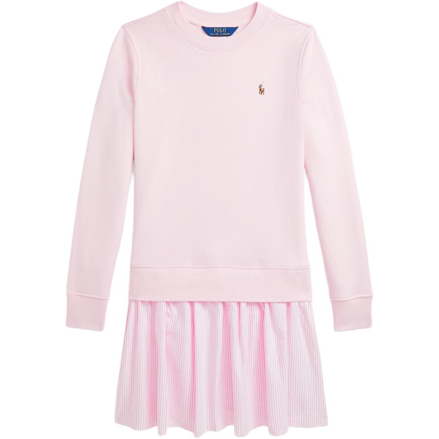 

Платье Polo Ralph Lauren с круглым вырезом, в полоску, с вышивкой пони, с длинным рукавом, светло-розовое, детское, CWPODRSG3D21004-650 S