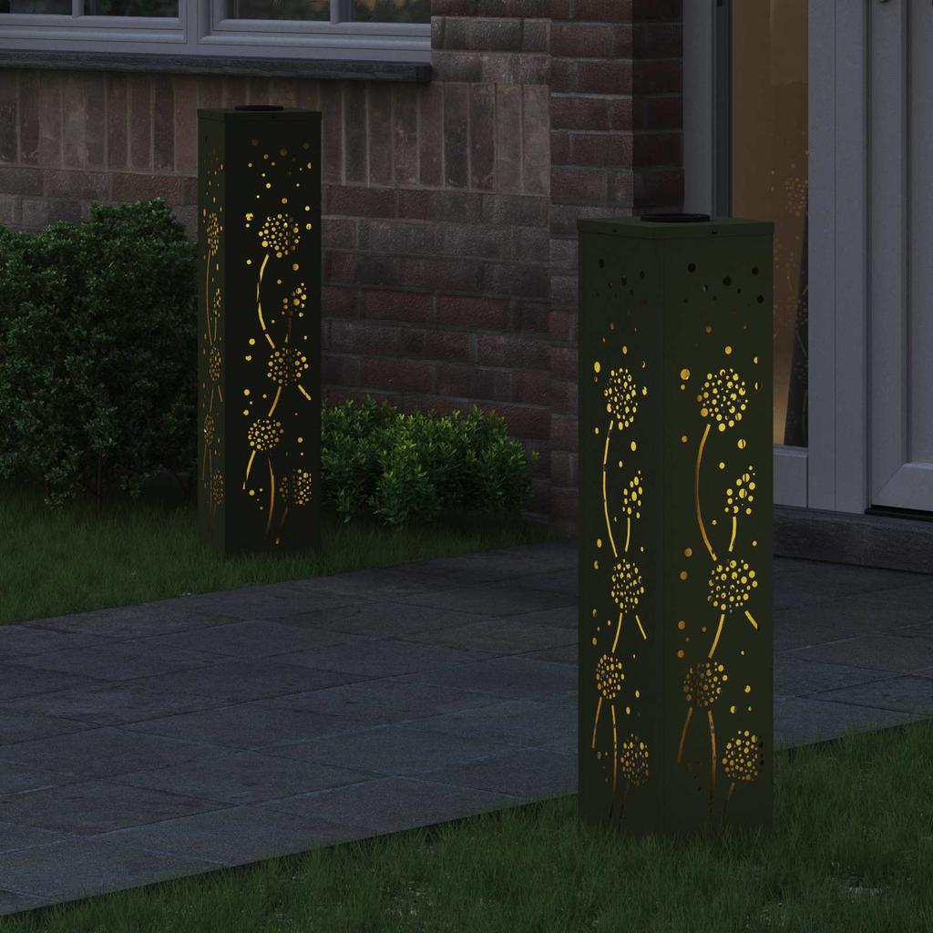 Solar LED Path Light 2 Pcs Olive Green Cold Rolled Steel