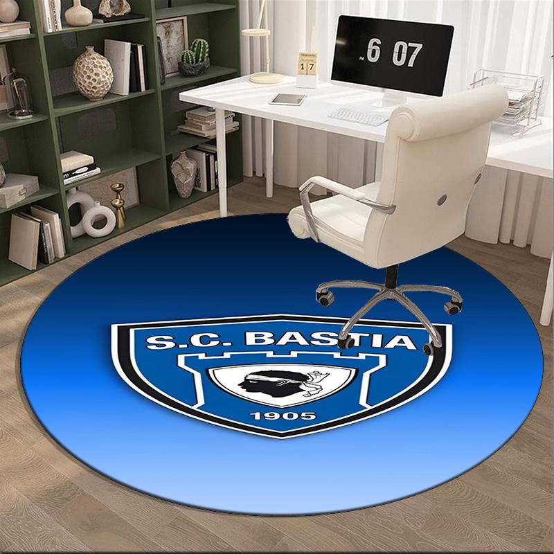 Sc Bastia Football Crest Round Rug for Livingroom,Bedroom, Palyroom, Chair Rug, Area rug, Circle Carpet, Fan Christmas gift