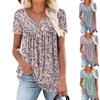 Tunica da donna con scollo a V manica corta taglie forti stampa floreale piccola pieghe sul davanti blusa casual
