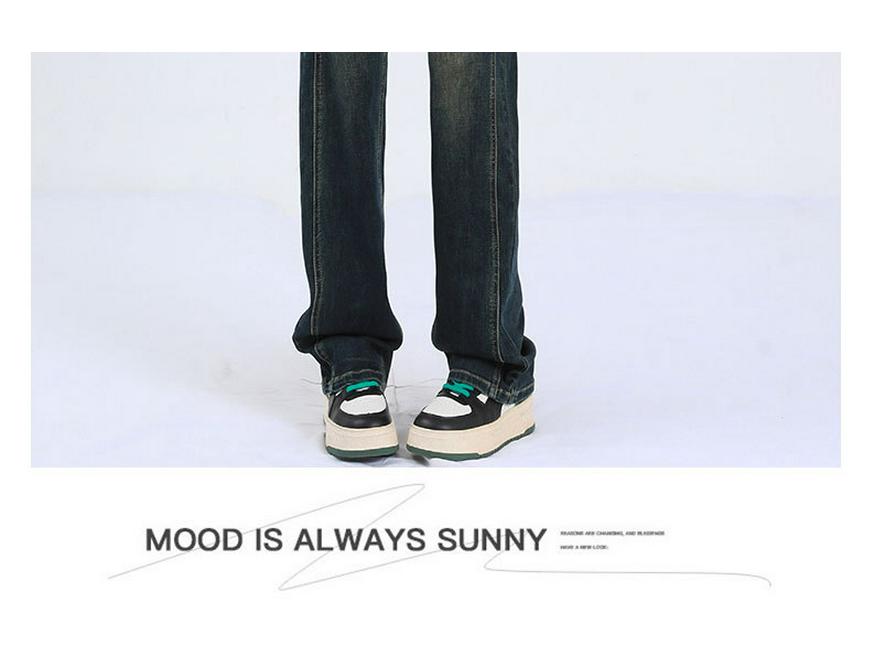 Women's 2025 Retro Blue Patchwork High-Waist Straight-Leg Jeans